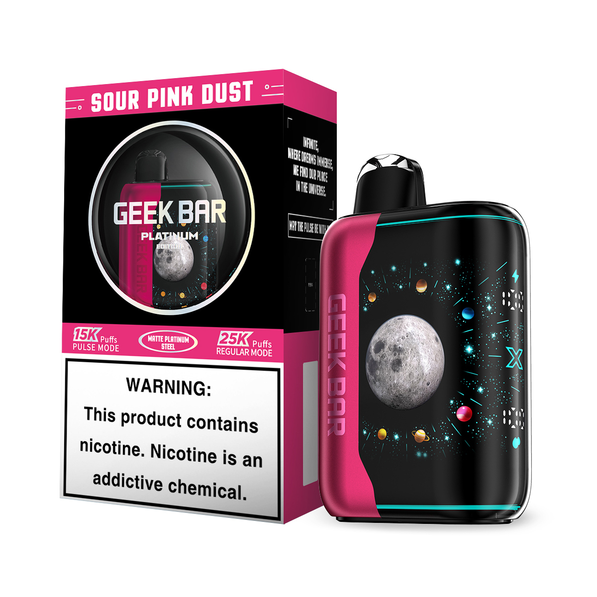 Sour Pink Dust Flavor Geek Bar Pulse X Platinum Edition Disposable Flavors - 25000 Puffs| - NICEPRO.US